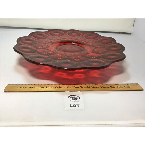 L E SMITH VINTAGE MOON & STARS RED GLASS FOOTED