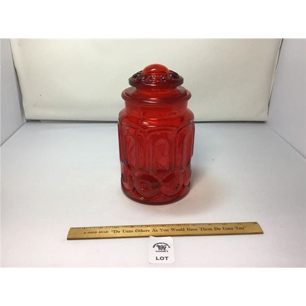 L E SMITH VINTAGE MOON & STARS RED GLASS COOKIE