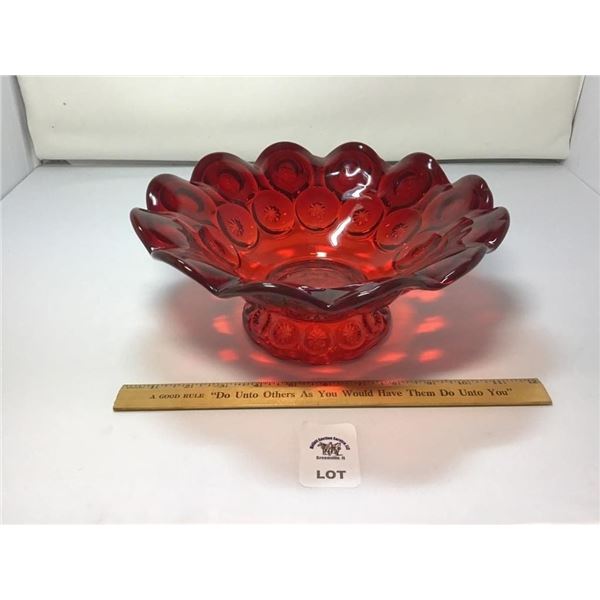 L E SMITH VINTAGE MOON & STARS RED GLASS FOOTED