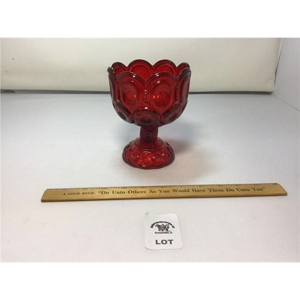 L E SMITH VINTAGE MOON & STARS RED GLASS PEDESTAL
