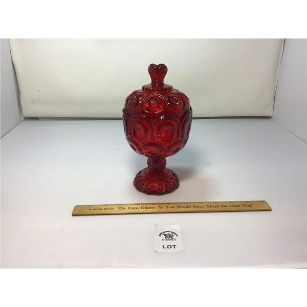 L E SMITH VINTAGE MOON & STARS RED GLASS PEDESTAL