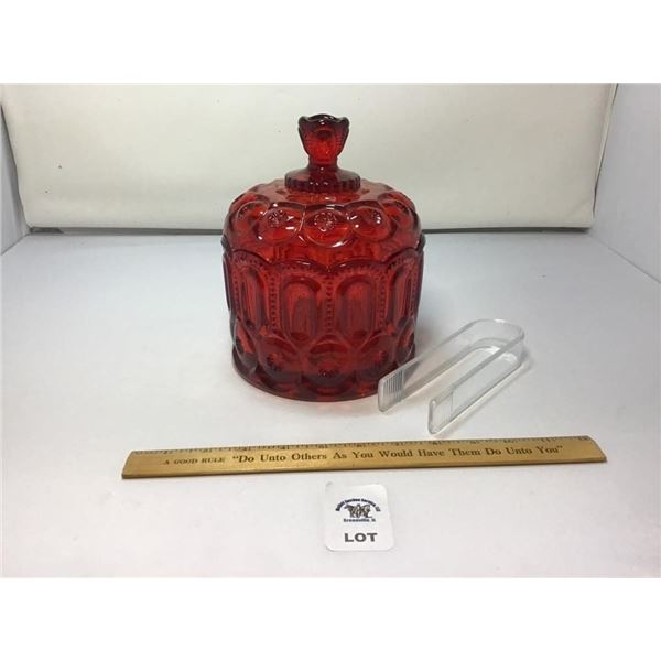 L E SMITH VINTAGE MOON & STARS RED GLASS LIDDED
