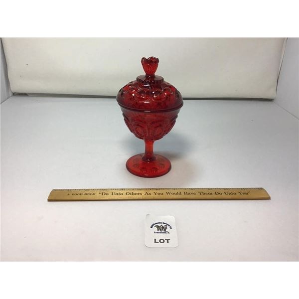 L E SMITH VINTAGE MOON & STARS RED GLASS COVERED