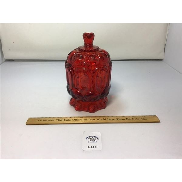L E SMITH VINTAGE MOON & STARS RED GLASS BISCUIT/