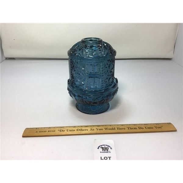 INDIANA GLASS BLUE STARS & BARS FAIRY LAMP