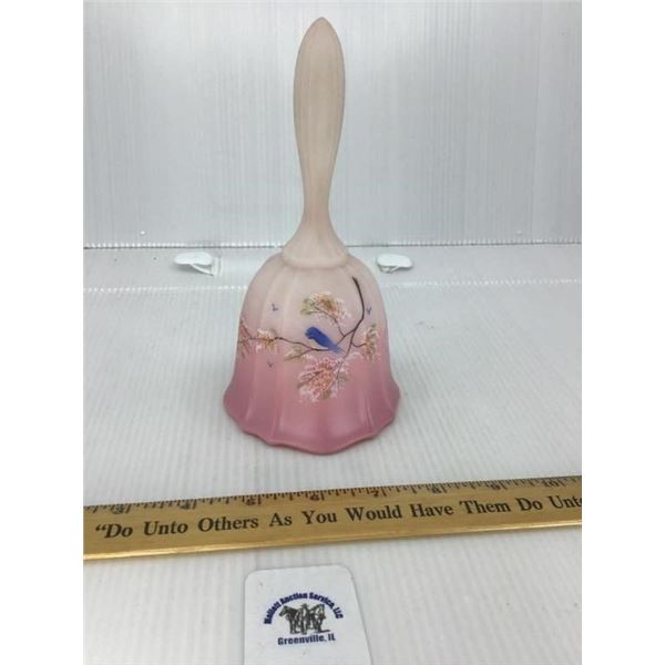 FENTON PINK GLASS BELL 7 INCHES TALL