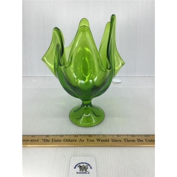 VINTAGE 8 INCH TALL VIKING GREEN GLASS ART VASE