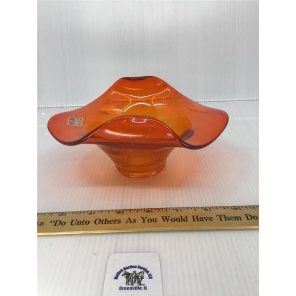 VINTAGE VIKING PERSIMMON ORANGE RUFFLED CANDY DISH