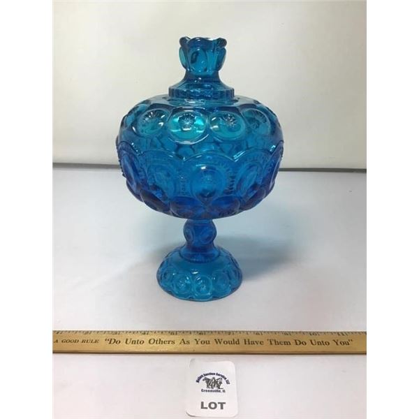L E SMITH VINTAGE MOON & STARS DEEP BLUE LIDDED