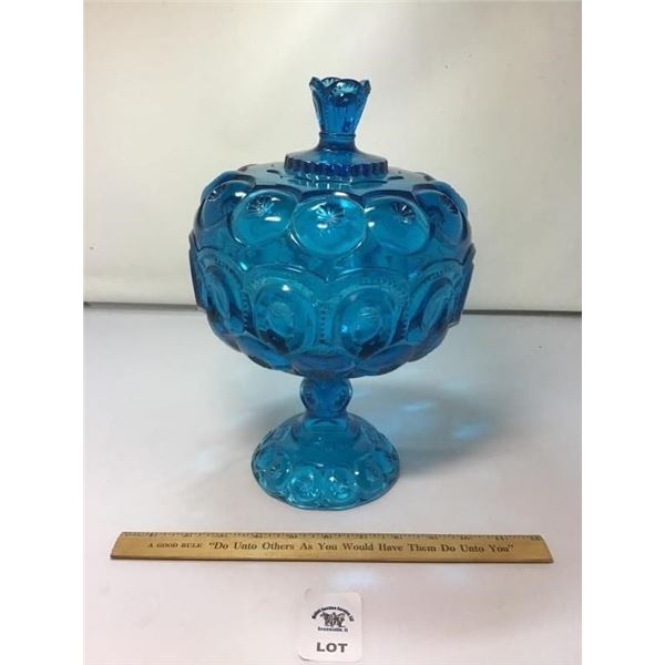 L E SMITH VINTAGE MOON & STARS DEEP BLUE LIDDED