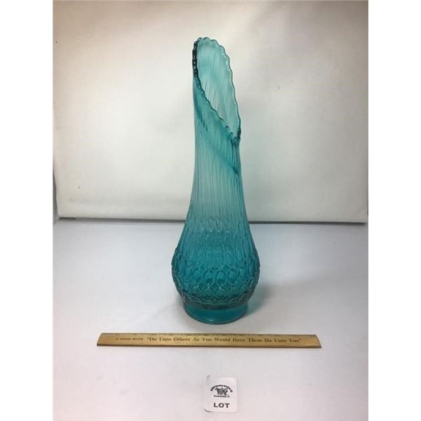 BLUE GLASS STRETCHED ART DECO VASE 16 inches tall