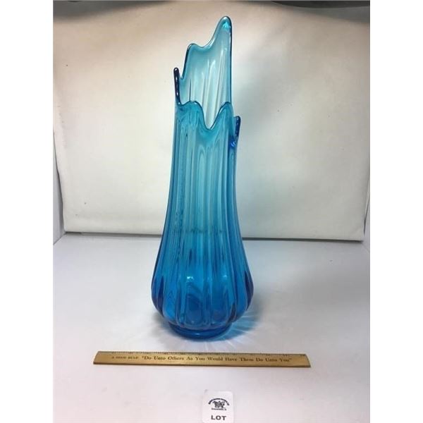 L E SMITH VINTAGE BLUE PEACOCK  ART DECO VASE 20