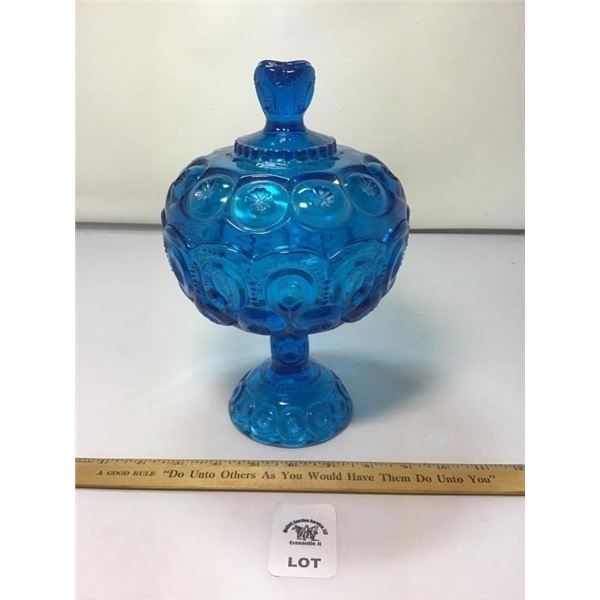L E SMITH VINTAGE MOON & STARS DEEP BLUE LIDDED