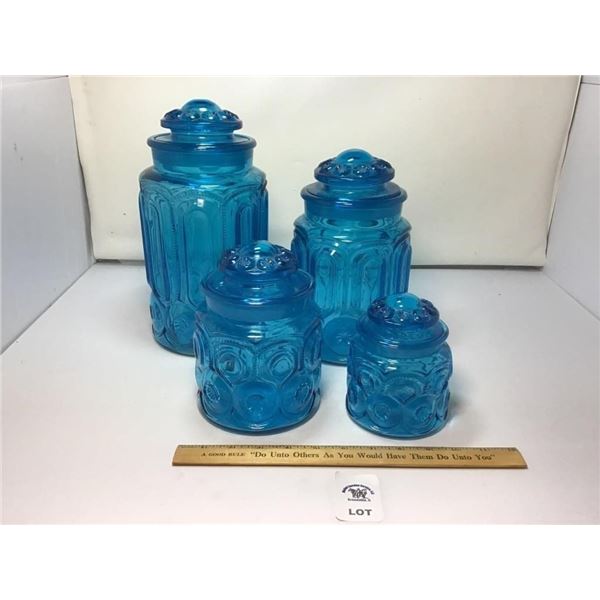 L E SMITH VINTAGE MOON & STARS DEEP BLUE 4 pc