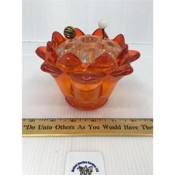 VINTAGE VIKING GLASS PERSIMMON ARTICHOKE FLOWER
