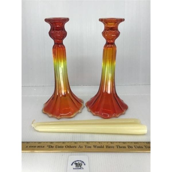 RIBBED 9.5 INCH AMBERINA CANDLE STICKS