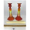 Image 1 : RIBBED 9.5 INCH AMBERINA CANDLE STICKS