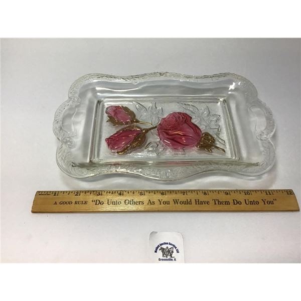 WALTHER-GLASS, GERMANY ROSE BREAD TRAY