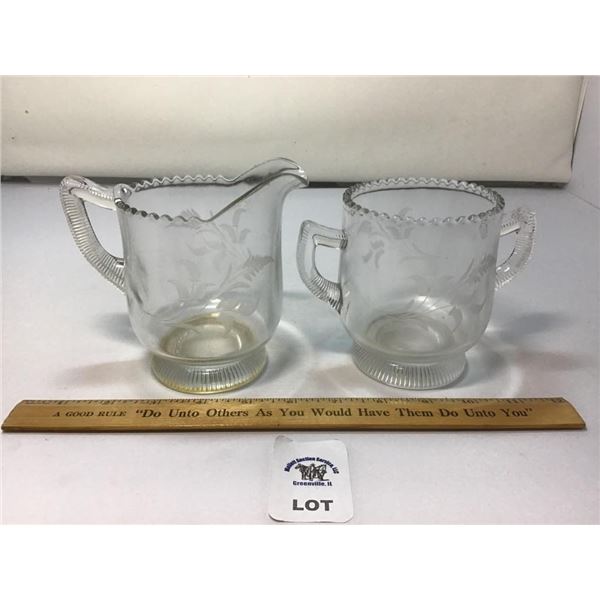 INDIANA GLASS ETCHED CREAMER & SUGAR SET