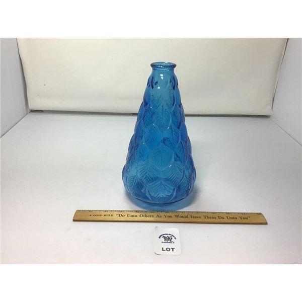 VINTAGE 70s WHEATON 10 INCH BLUE GLASS TREE BOTTLE