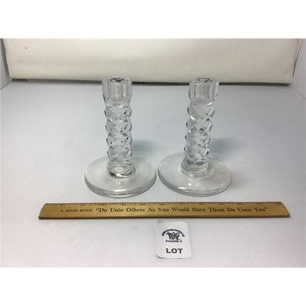 ORREFORS FACETED HEXAGONAL CRYSTAL CANDLE STICK 1