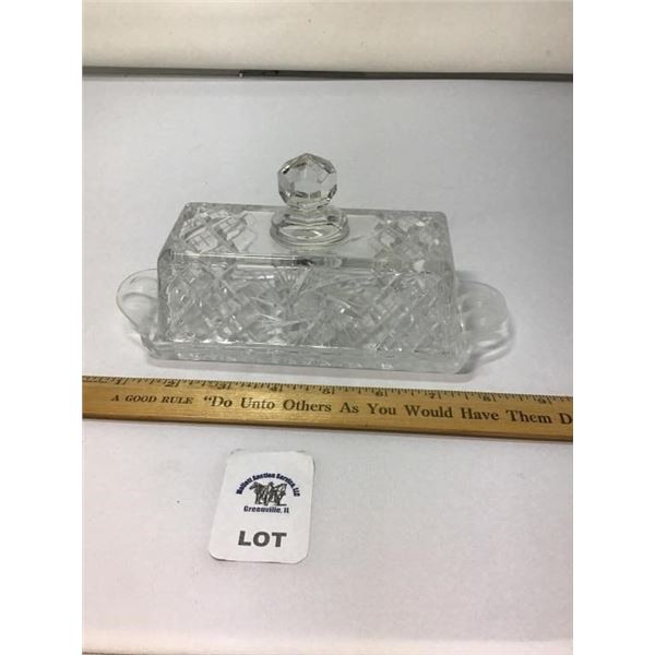 CRYSTAL CUT BUTTER DISH STAR PATTERN