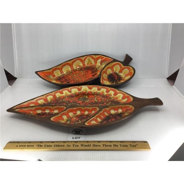 VINTAGE TREASURE CRAFT LEAF DIVIDED SNACK TRAYS