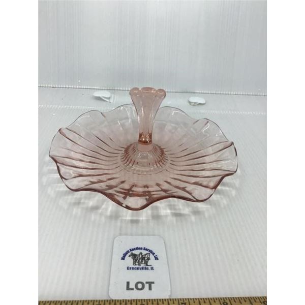 VINTAGE PINK DEPRESSION FLUTED CANDY DISH WITH