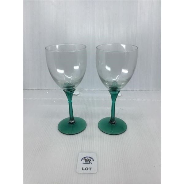 VINTAGE AQUA/LIGHT TEAL BLOWN GLASS WINE GOBLET