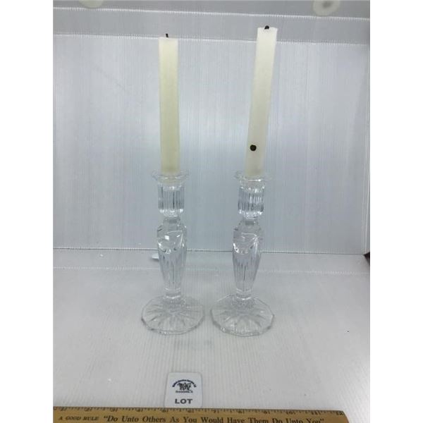 WATERFORD CRYSTAL SET OF 2 CANDLESTICKS 8 INCHES