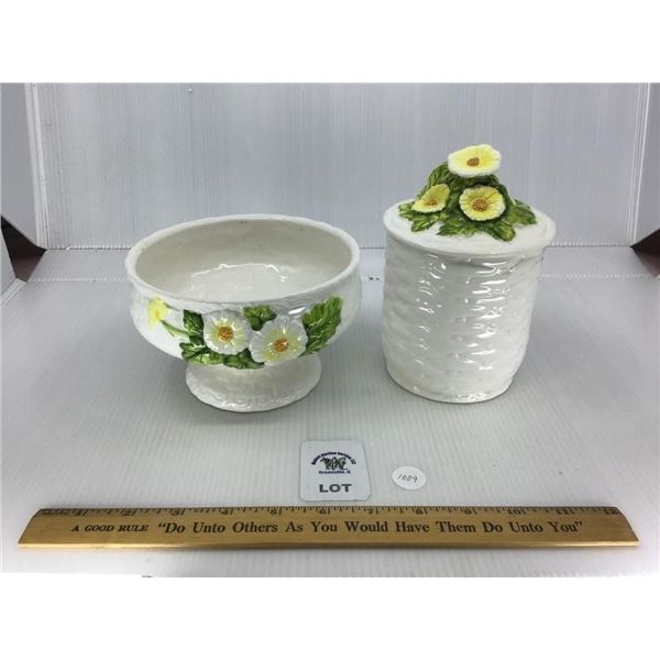LEFTON RUSTIC DAISY CANDY DISH, SMALL CANISTER