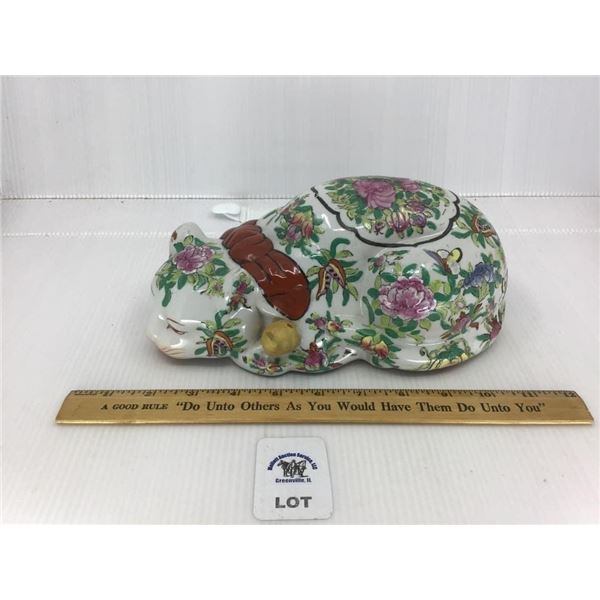 CHINESE PORCELAIN ROSE MEDALLION CAT PILLOW