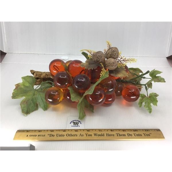 VINTAGE ORANGE LUCITE GLASS GRAPE CLUSTER ON WOOD