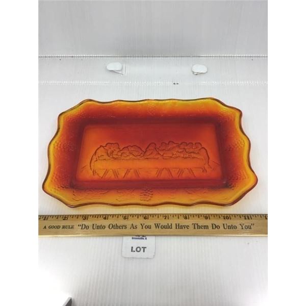 INDIANA GLASS CO AMBERINA LAST SUPPER PLATE
