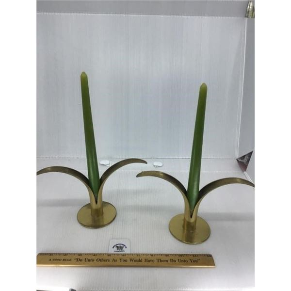 YSTAD MID CENTURY BRASS CANDLE HOLDERS 1 pr