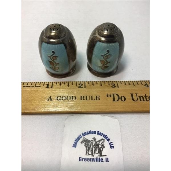 DENMARK STERLING ENAMEL SALT SHAKERS