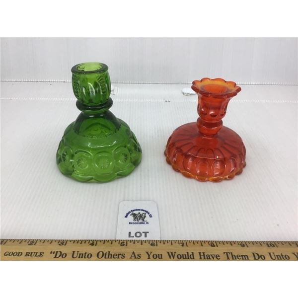 L E SMITH MOON & STARS GREEN CANDLE HOLDER,