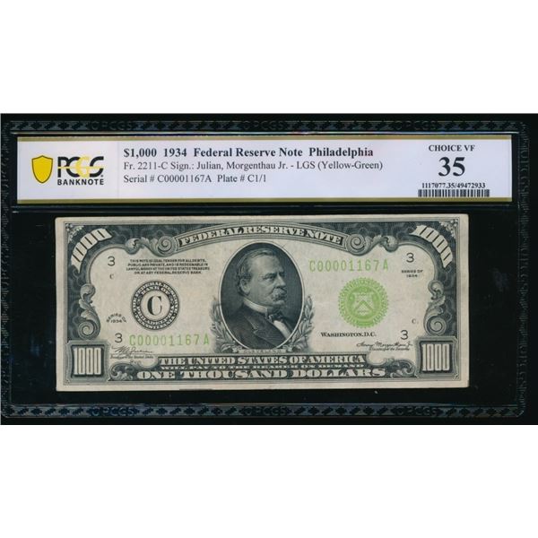 1934 $1000 Philadelphia FRN PCGS 35