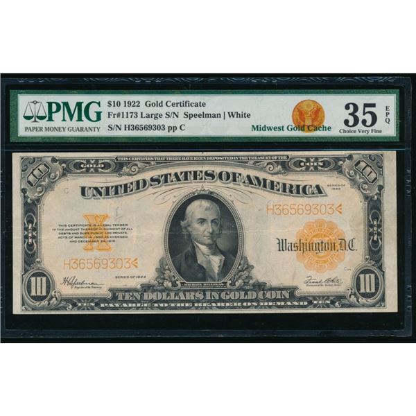 1922 $10 Gold Certificate PMG 35EPQ