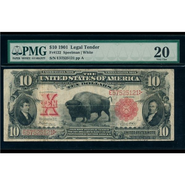 1901 $10 Bison Legal Tender Note PMG 20