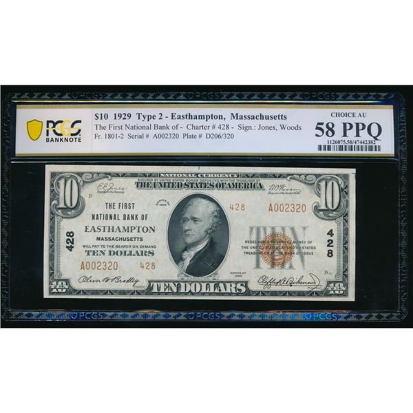 1929 $10 Easthampton MA FRBN PCGS 58PPQ