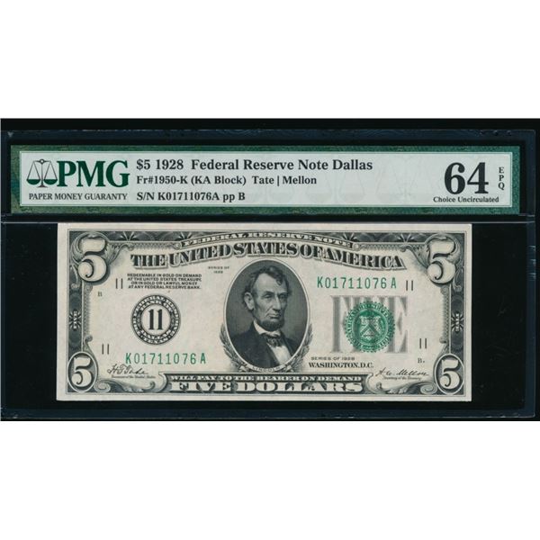 1928 $5 Dallas FRN PMG 64EPQ