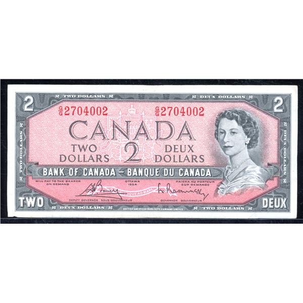 Canadian 1954 $2 Two Dollar Banknote Serial # GG2704002