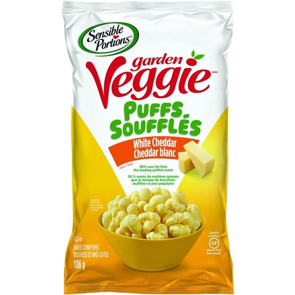 NEW CASE OF 6 GARDEN VEGGIE PUFFS, WHITE CHEDDAR
