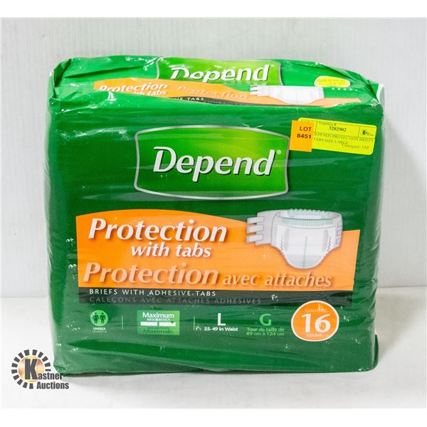 NEW DEPENDS PROTECTION BRIEFS WITH TABS SIZE LARGE