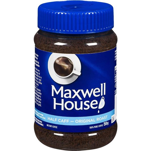 NEW 2 X 150G BOTTLES OF MAXWELL HOUSE HALF CAFF