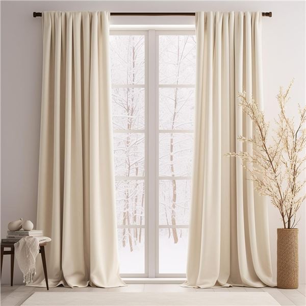 NEW HALF MOON PRIMA VELVET SOLID IVORY CURTAINS