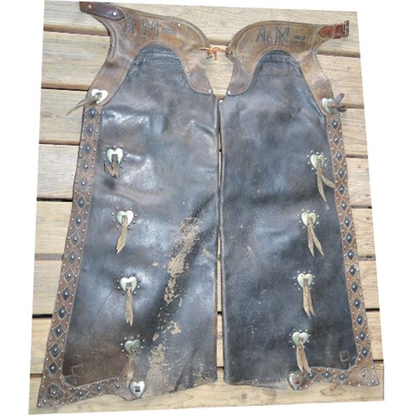 Hamley two color spotted chaps, 1940 special order batwing style, with heart conchos
