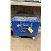Image 2 : BLUE METAL MOBILE STORAGE BIN & 2 ROLLS OF BETA 151 WELDING CURTAINS