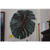 Image 1 : PAPER MACHE FIBER ART MONSTERA LEAF, TEAL/COPPER COLOR BY ARTIST TERRY TAUBE, KONA, HI (32" X 27")